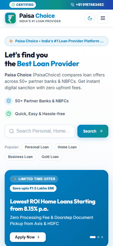 PaisaChoice consumer finance mobile responsive website screenshot